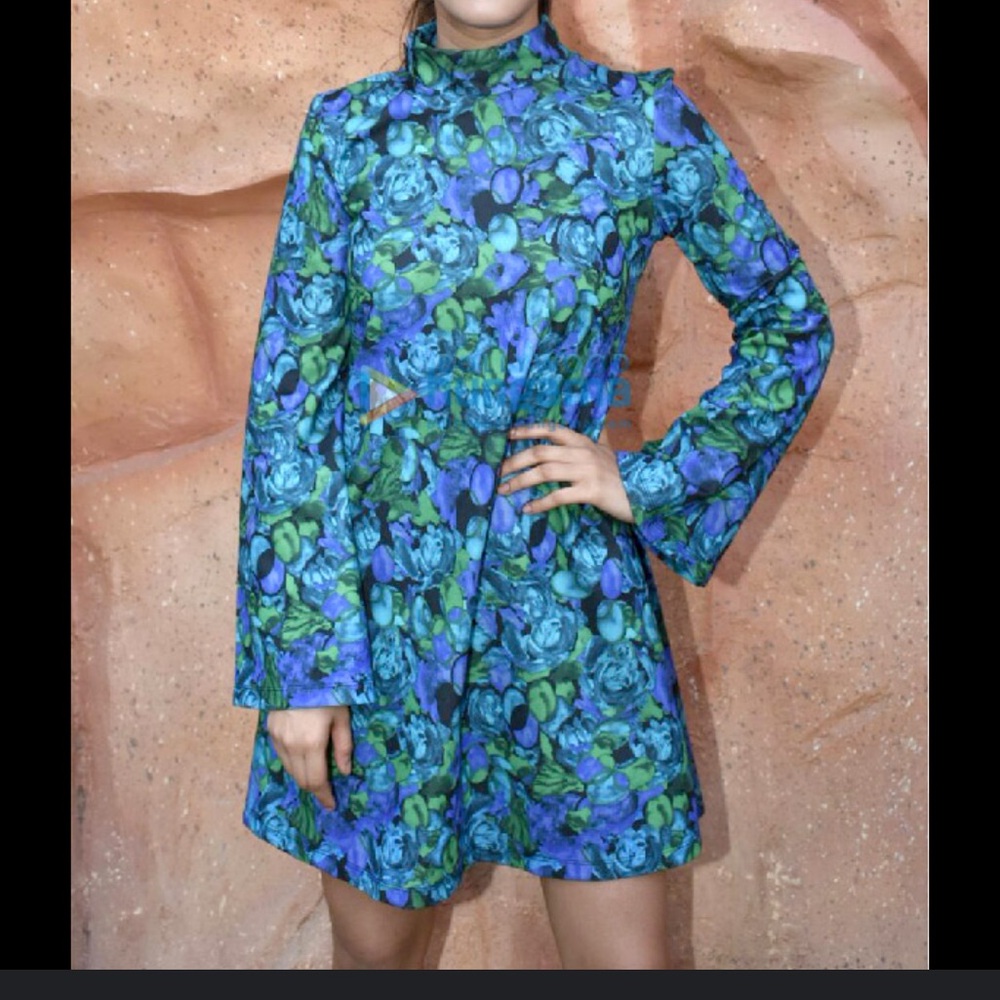 Zara Floral Bell Sleeve Swing Dress